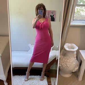 NWT HOT LIGHT PINK WHITE PINSTRIPE SLEEVELESS STRETCH STRAPS DRESS PIN UP BOW